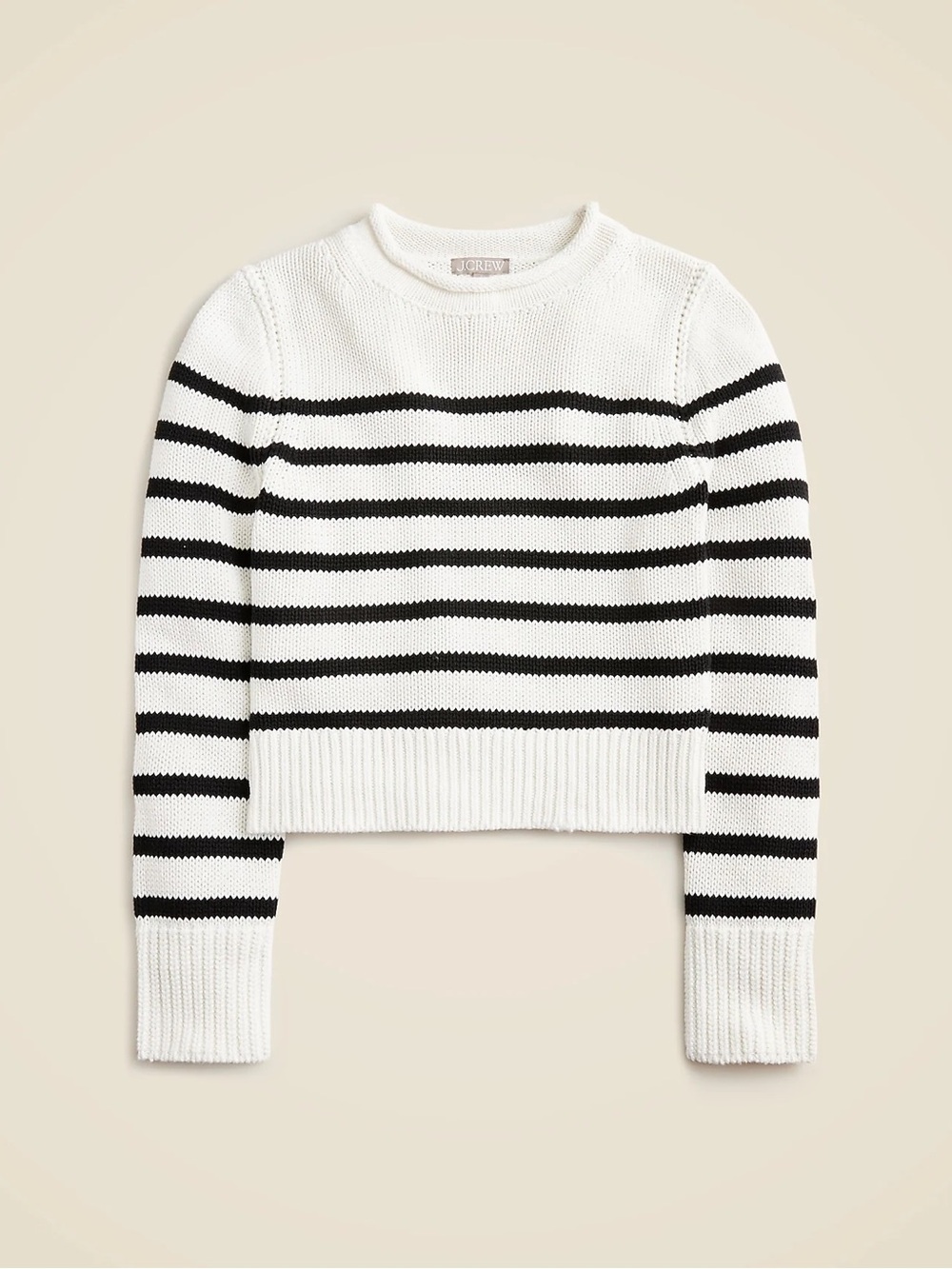 J. Crew Heritage Cotton Rollneck Sweater in stripe black & white crop large